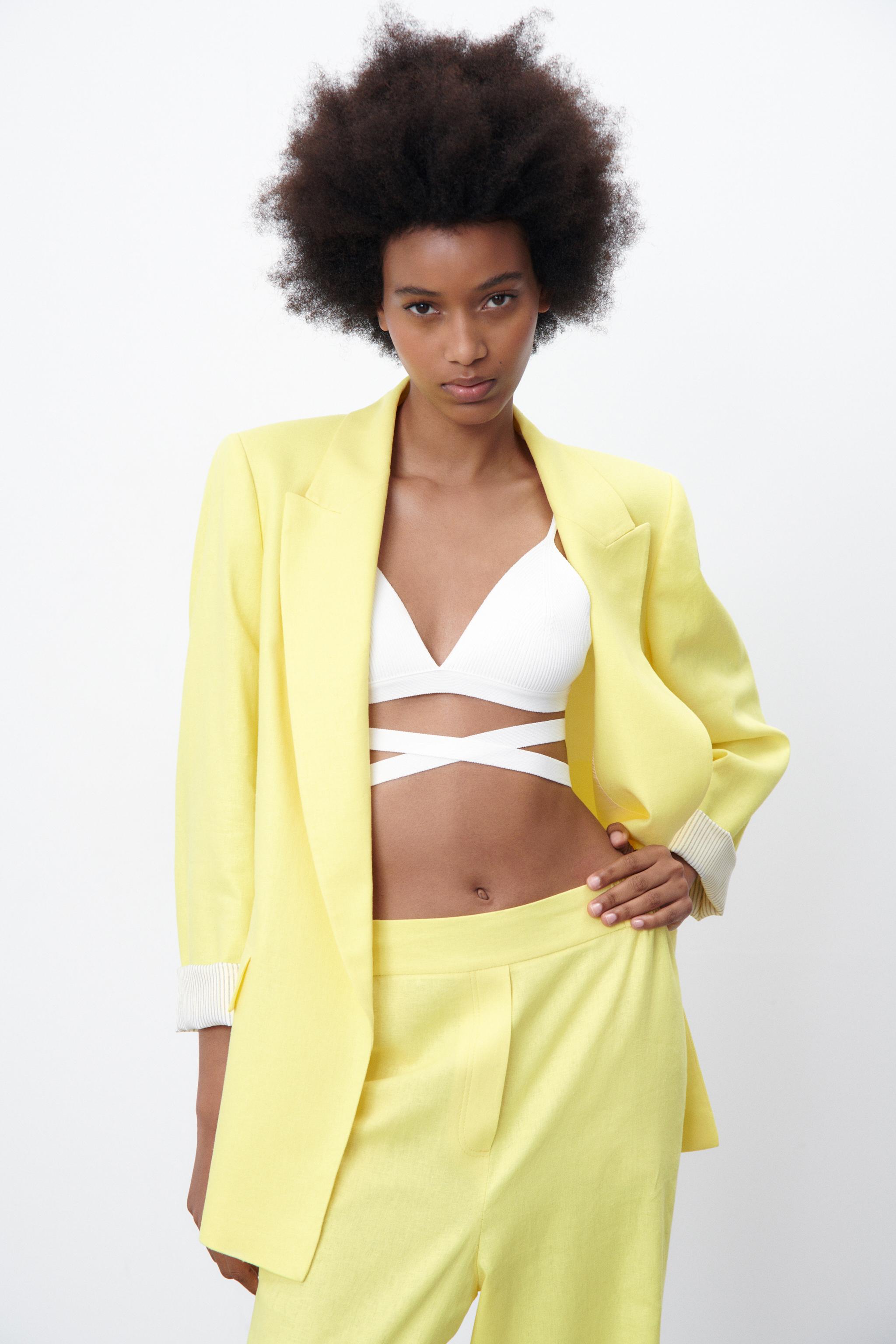 LINEN BLAZER WITH PRINTED SLEEVES Yellow ZARA United Kingdom